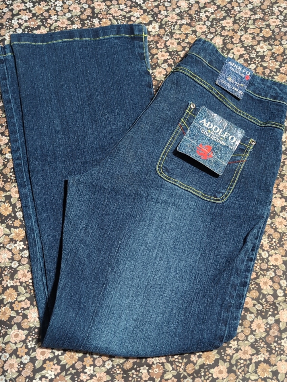 NWT Adolfo Dark Blue Denim Jeans with Contrast Stitching